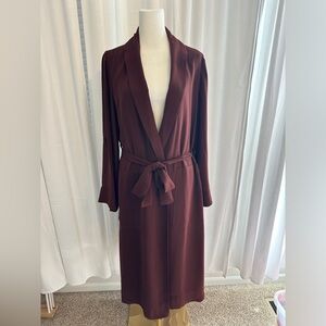 DR2 Burgundy Duster Tie Waist Robe Trench Coat Size Medium